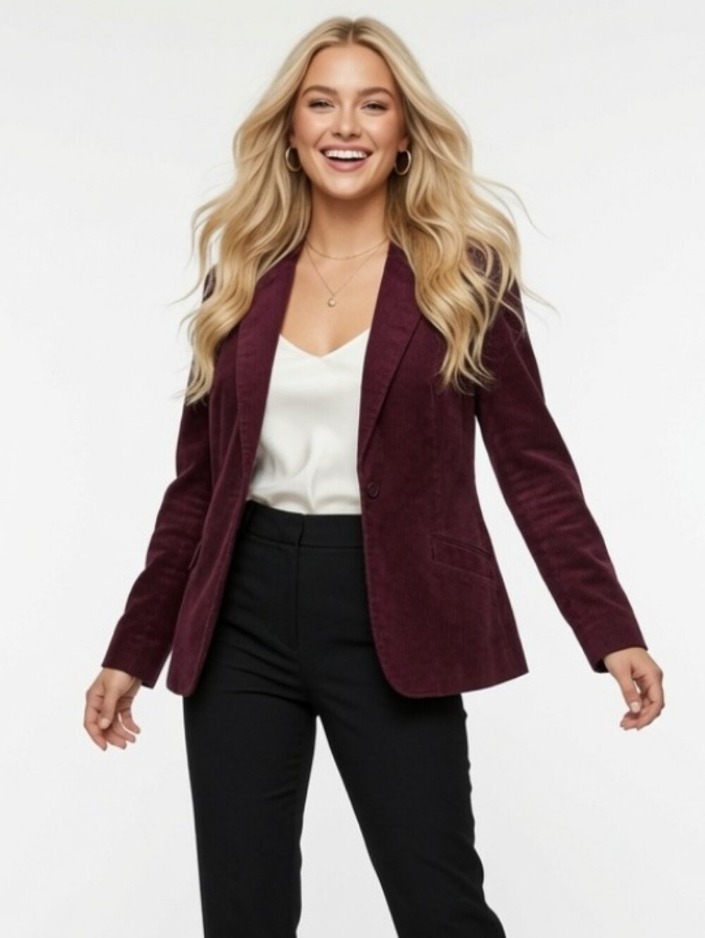 Liz Claiborne Maroonish Purple Corduroy 100% Cotton Blazer (Size : 14)